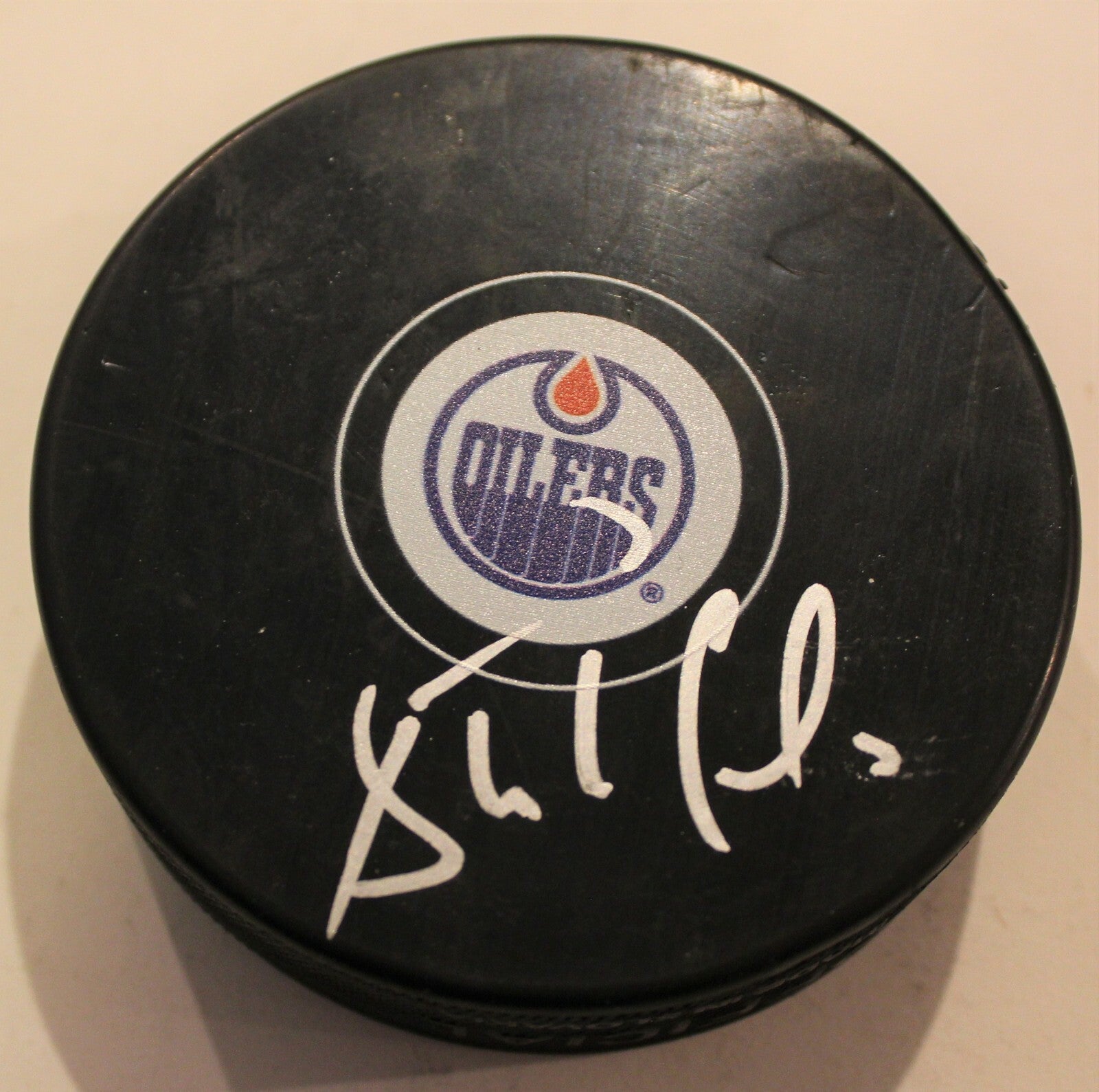 Bernie Nicholls Signed Edmonton Oilers Logo Autograph Hockey Puck w/COA 