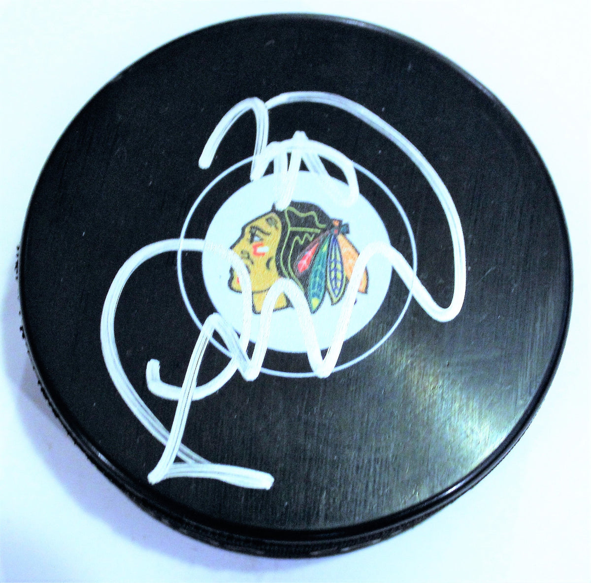 Jeff Glass Signed 2017-18 Chicago Blackhawks Logo Puck w/COA 2018