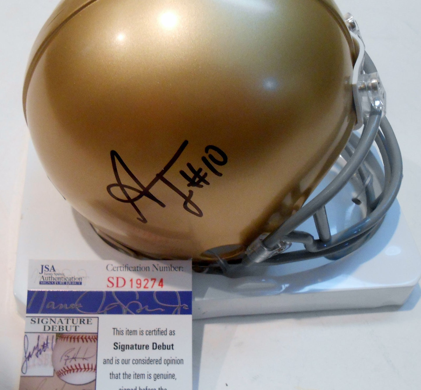Alize Jones Signed Notre Dame Fighting Irish Mini Helmet w/JSA COA SD19274 C