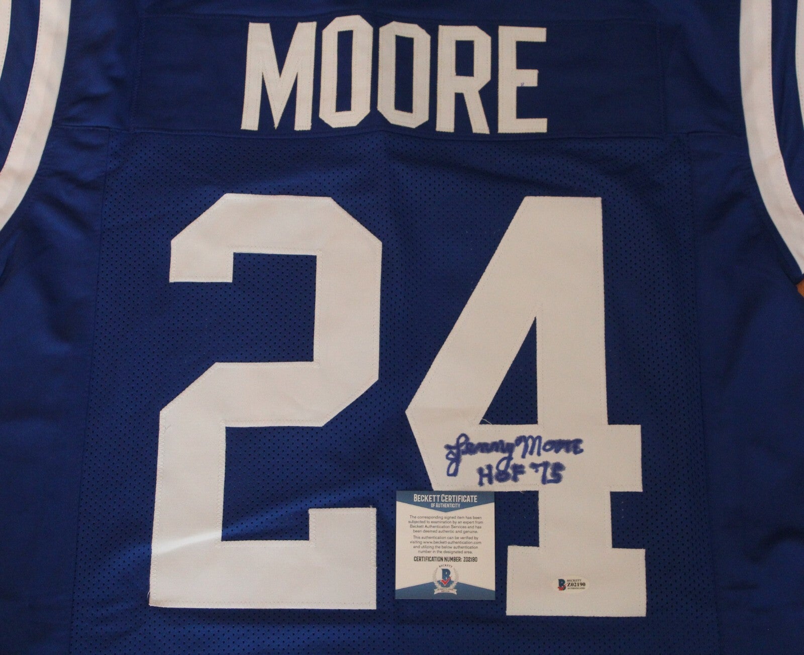 Lenny Moore Signed Indianapolis Colts Blue Custom Jersey w/Beckett COA Z02190
