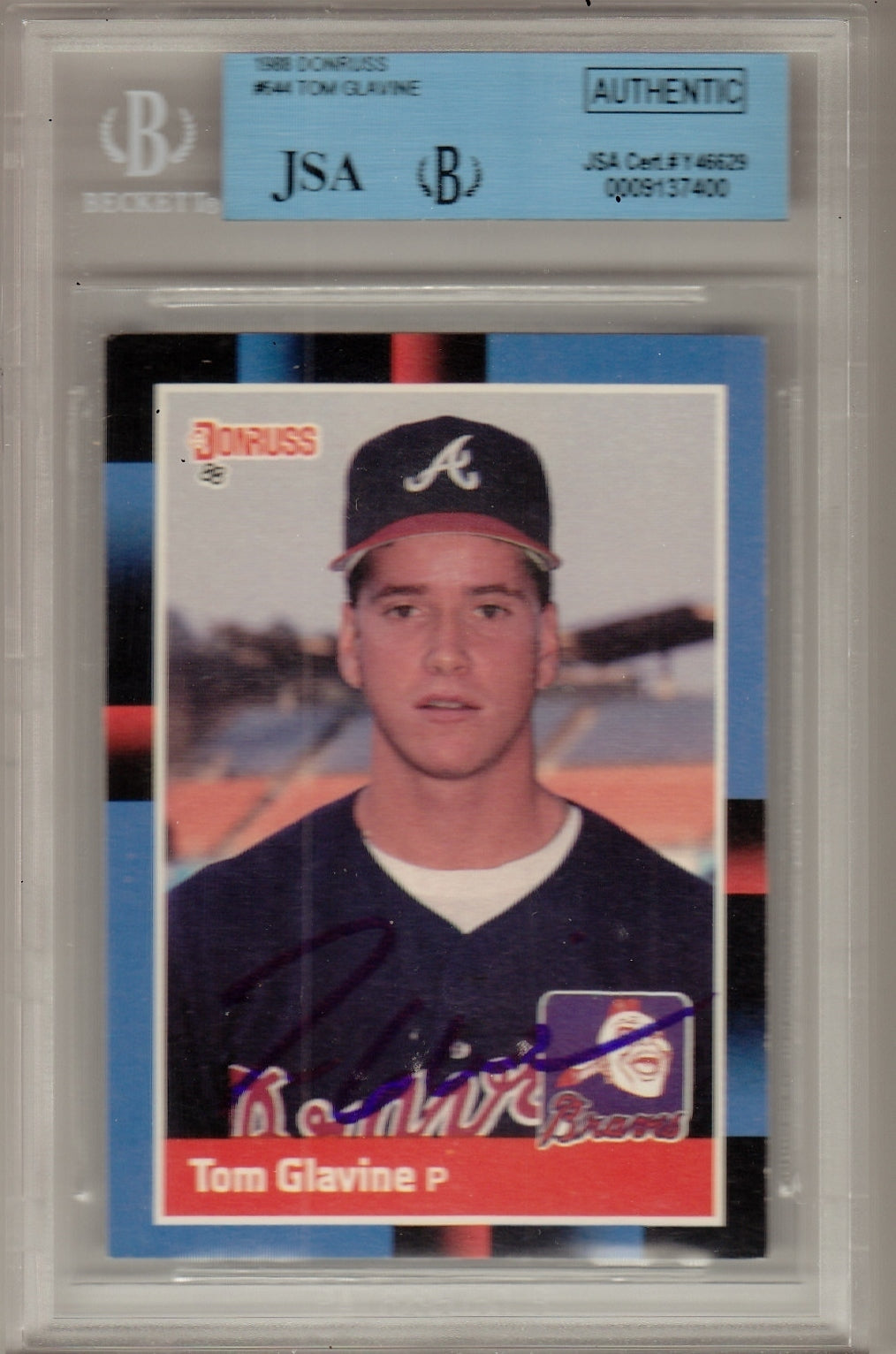 Tom Glavine Signed 1988 Donruss Rookie Card JSA Authentic Beckett Slabbed Y46629