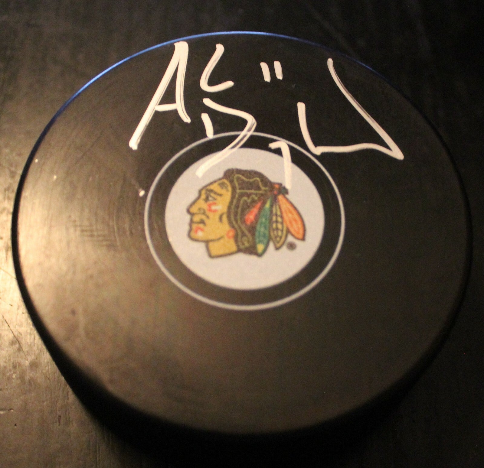 Andrew Desjardins Signed Chicago Blackhawks Logo Autograph Hockey Puck w/COA 