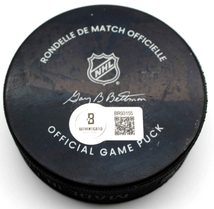 Artyom Levshunov Signed Chicago Blackhawks Game Hockey Puck w/Beckett BR93155
