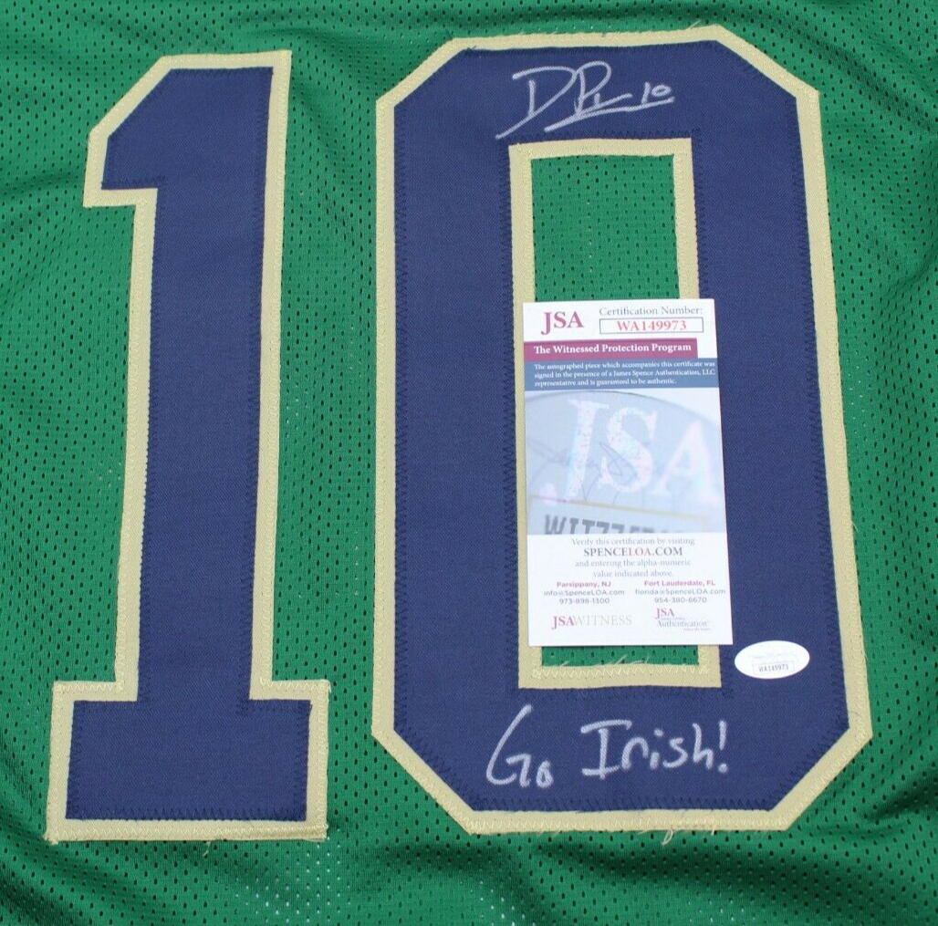 Drew Pyne Signed Custom Green Notre Dame Football Jersey Go Irish! Proof w/JSA