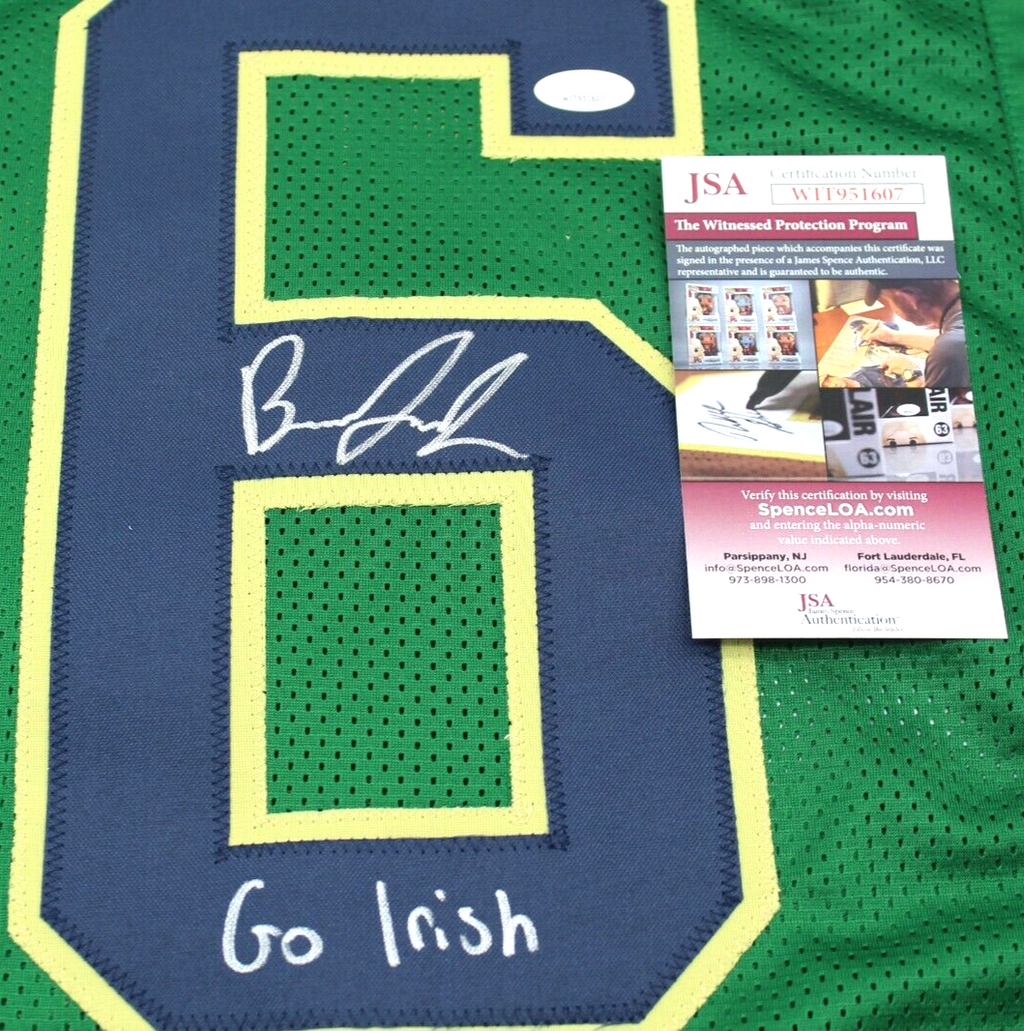 Brandon Joseph Signed Custom Green Notre Dame Football Jersey w/JSA COA Proof #1