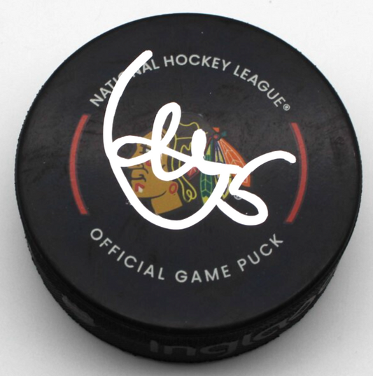 Artyom Levshunov Signed Chicago Blackhawks Game Hockey Puck w/Beckett BR93158