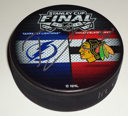 Trevor Van Riemsdyk signed 2015 Lightning Vs Blackhawks finals puck w/coa