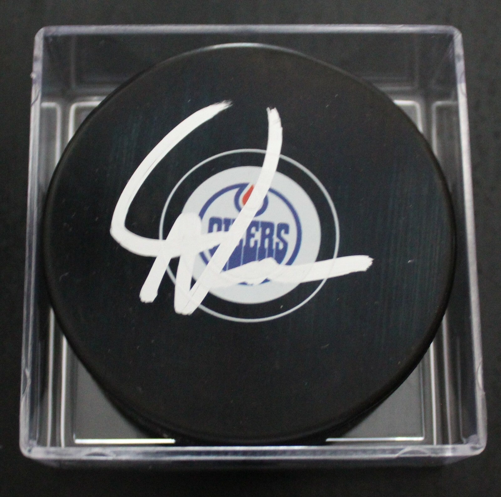 Dave Tippett Edmonton Oilers Signed Souvenir Hockey Puck w/COA 