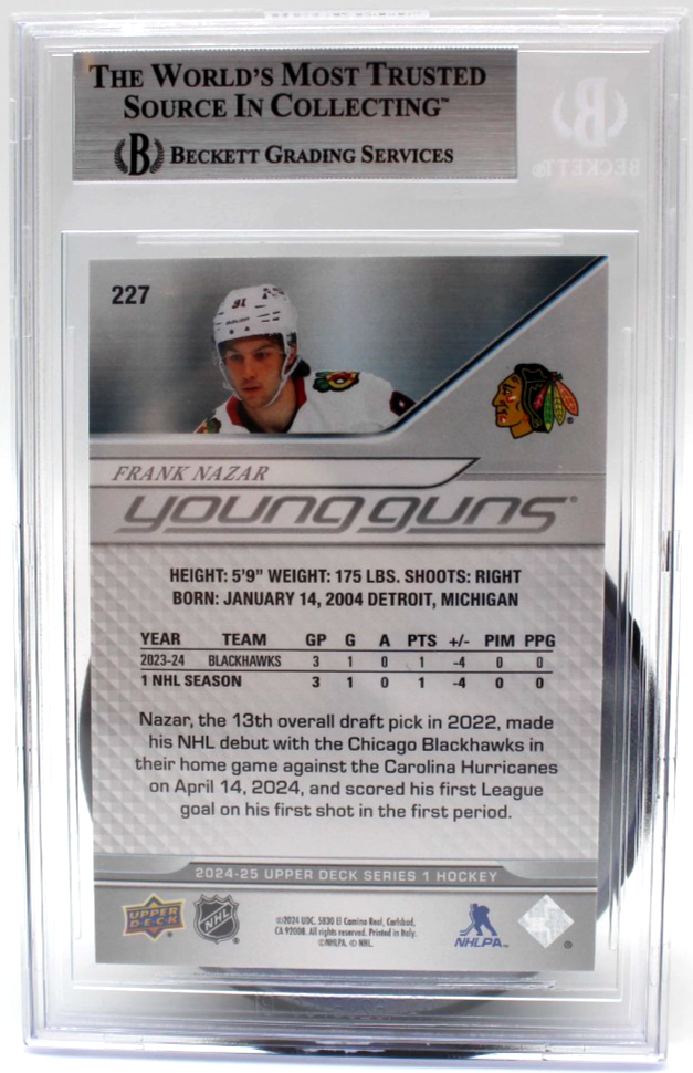 Frank Nazar Signed 2024-25 Upper Deck #227 Young Guns Beckett Slabbed YG RC A