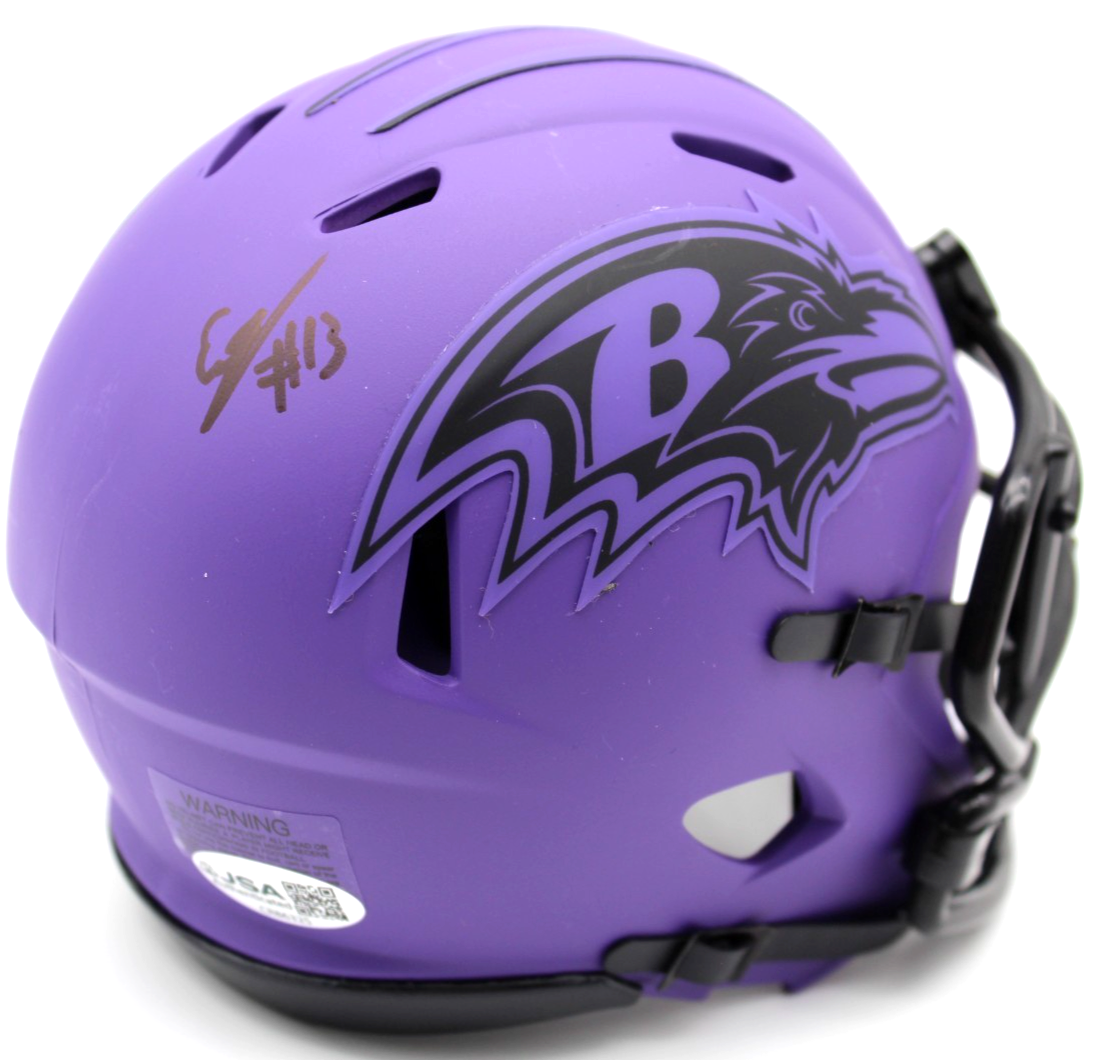 Elijah Sarratt Baltimore Ravens Rave Signed Mini Helmet w/JSA COA CR86325