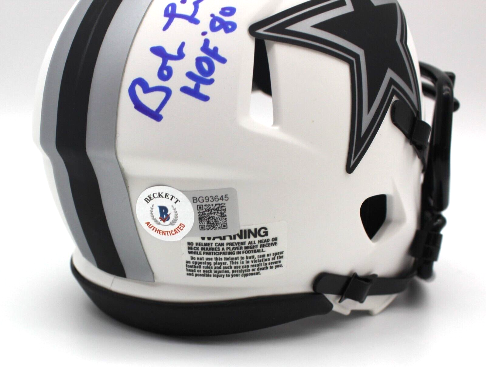 Bob Lilly Signed Dallas Cowboys Lunar Mini Football Helmet w/Beckett COA BG93645