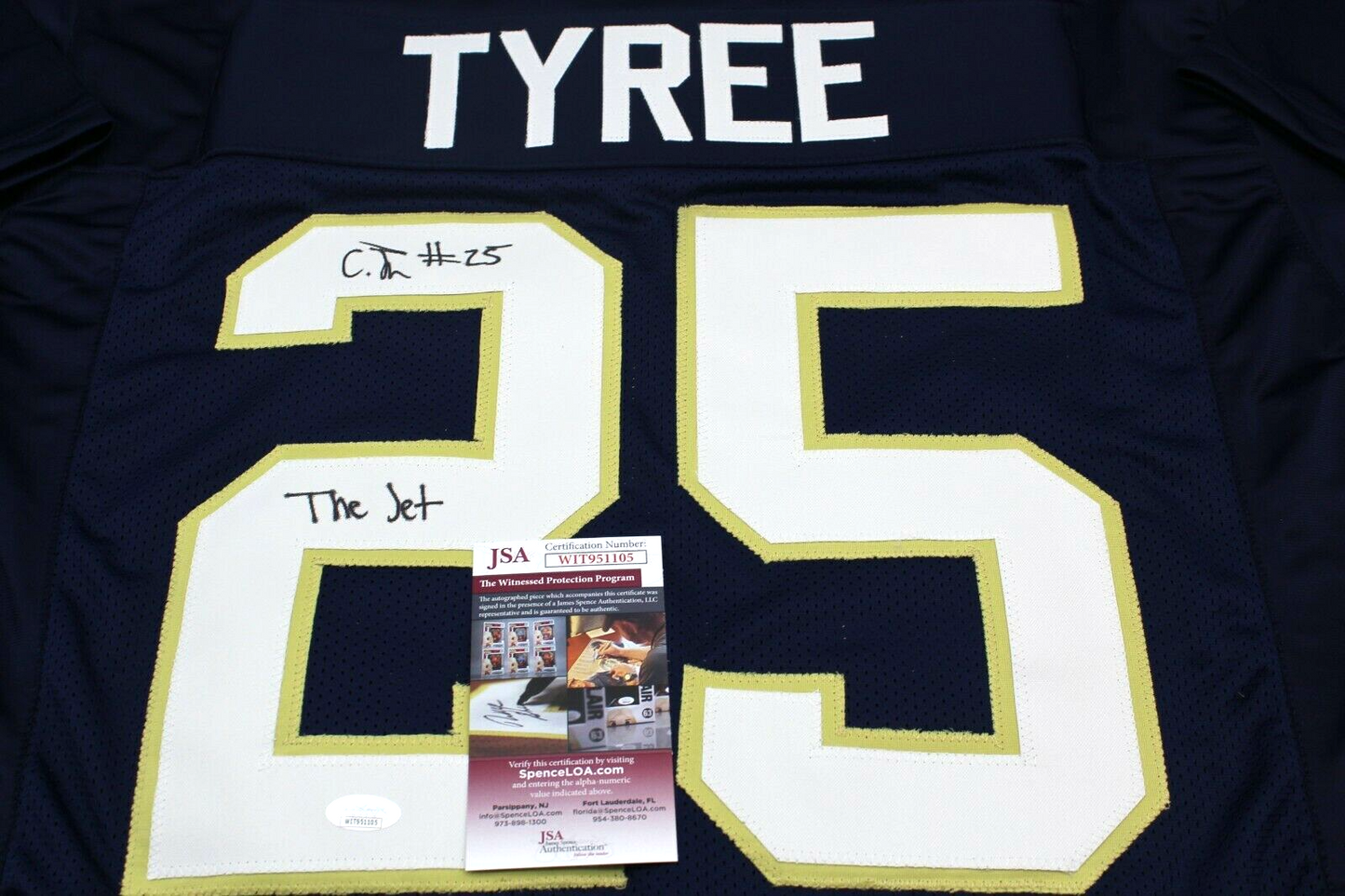 Chris Tyree Signed Custom Blue Notre Dame Football Jersey w/JSA COA Proof Jet