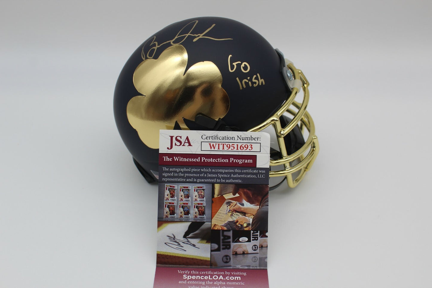 Brandon Joseph Signed Notre Dame Fighting Irish Mini Helmet w/JSA COA Witness