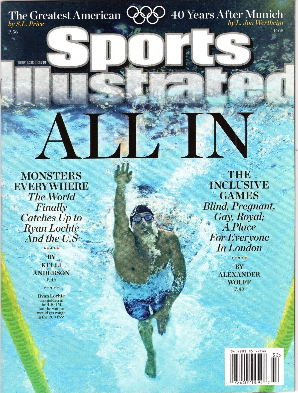 Ryan Lochte No Label Sports Illustrated USA Newsstand August 2012 8/6/2012