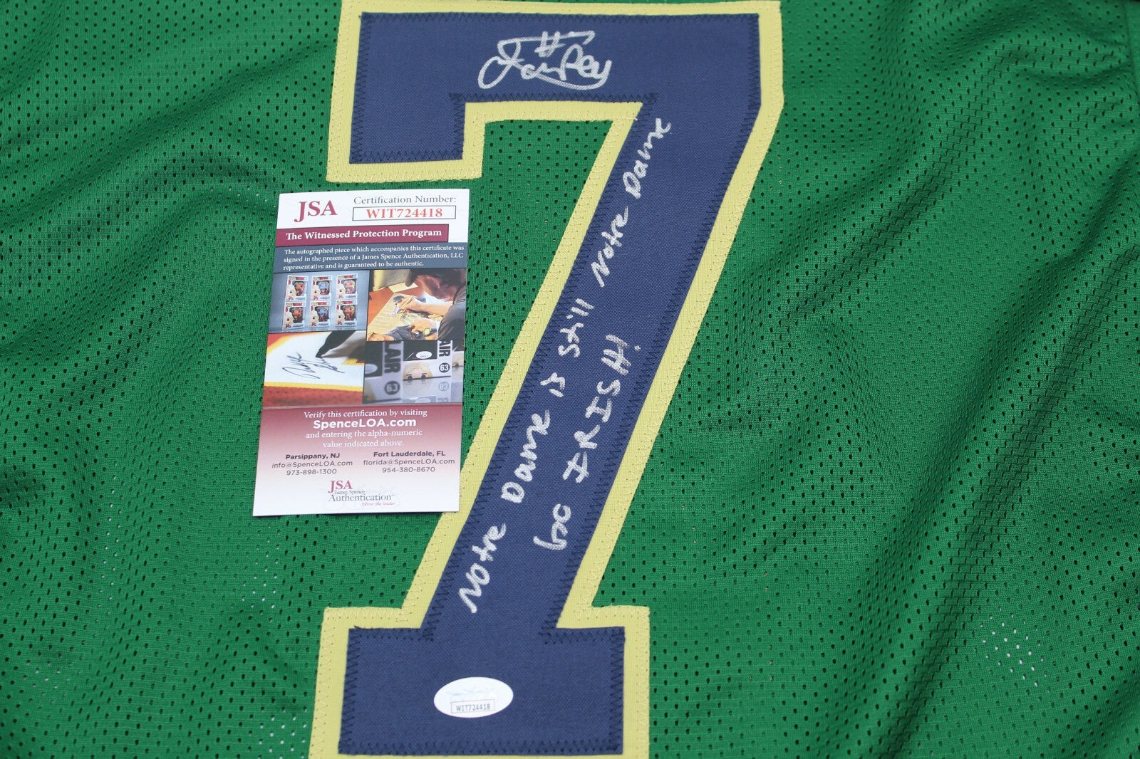 Isaiah Foskey Signed Custom Green Notre Dame Jersey w/JSA COA Witness Proof #3