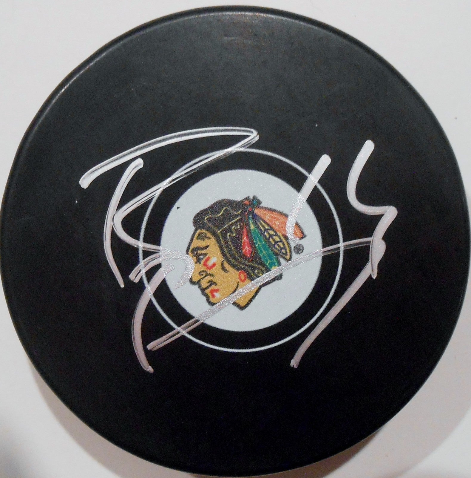 Richard Panik Signed 2016-17 Chicago Blackhawks Logo Puck w/COA #2