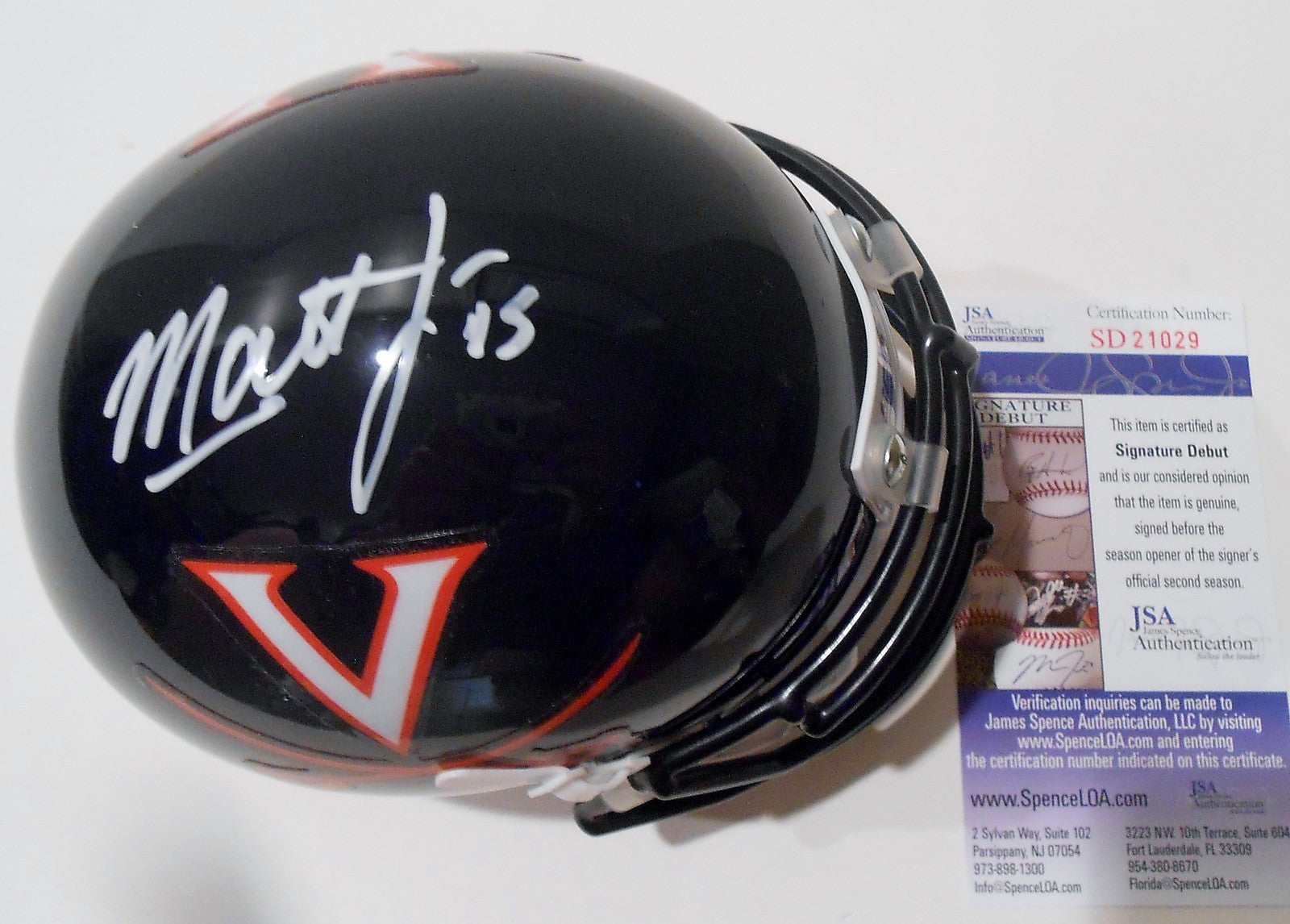 Matt Johns Signed UVA Virginia Cavaliers Mini Helmet w/JSA COA SD21029 C