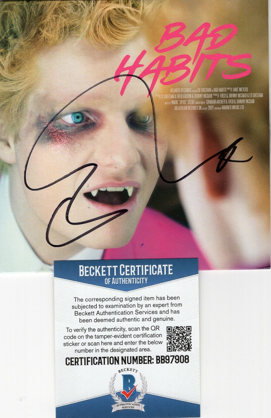 Ed Sheeran Signed Bad Habits CD Cover w/Beckett COA BB97908 Authentic Brand New
