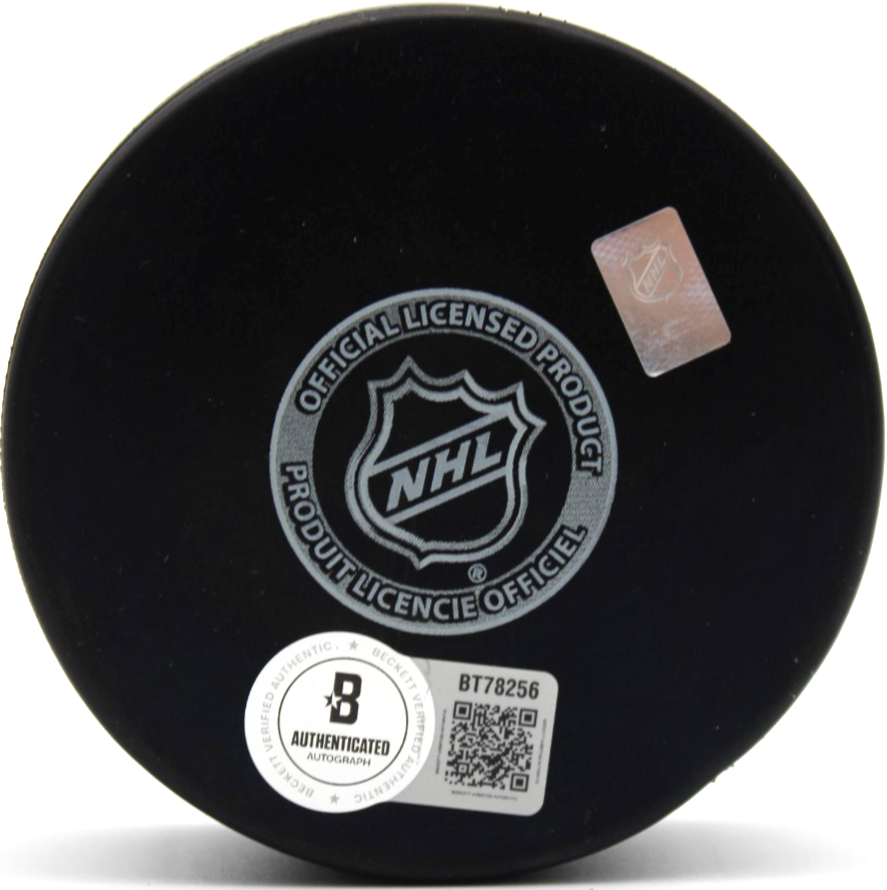 Mason West Signed Chicago Blackhawks Hockey Puck w/Beckett BAS COA BT78256