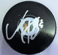 Vinnie Hinostroza Signed Chicago Blackhawks Logo Puck w/COA 2017-18 #1