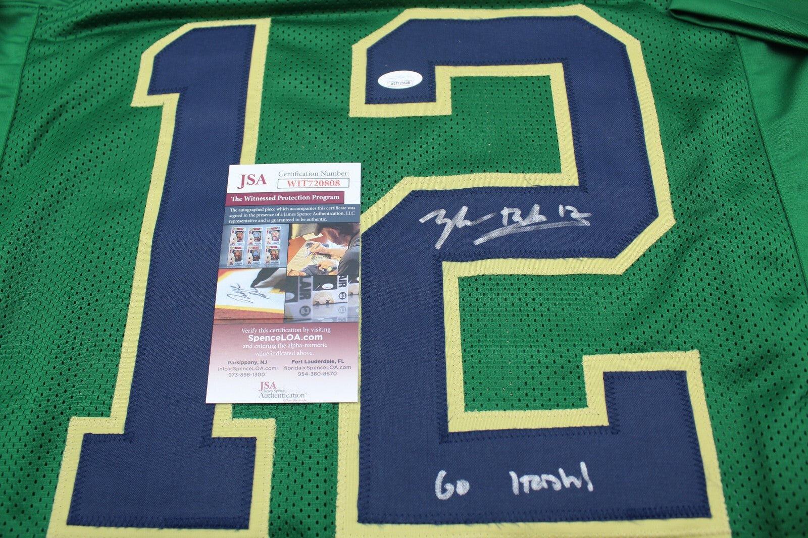 Tyler Buchner Signed Custom Notre Dame Green Jersey w/JSA COA Witness Go Irish!