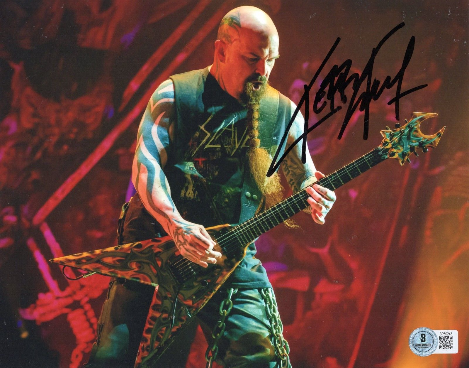 Kerry King Signed Slayer Rock n Roll Thrash 8x10 Photo w/Beckett COA BP59243