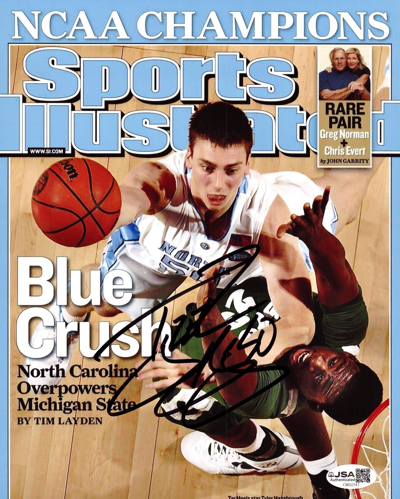 Tyler Hansbrough UNC Carolina Tar Heels Basketball Signed 8x10 Photo w/JSA COA B