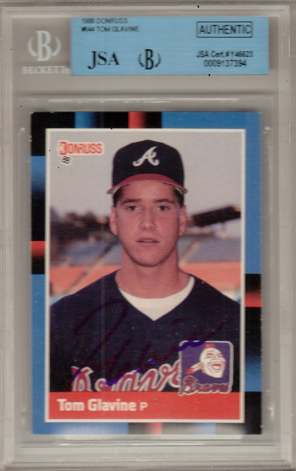 Tom Glavine Signed 1988 Donruss Rookie Card JSA Authentic Beckett Slabbed Y46623