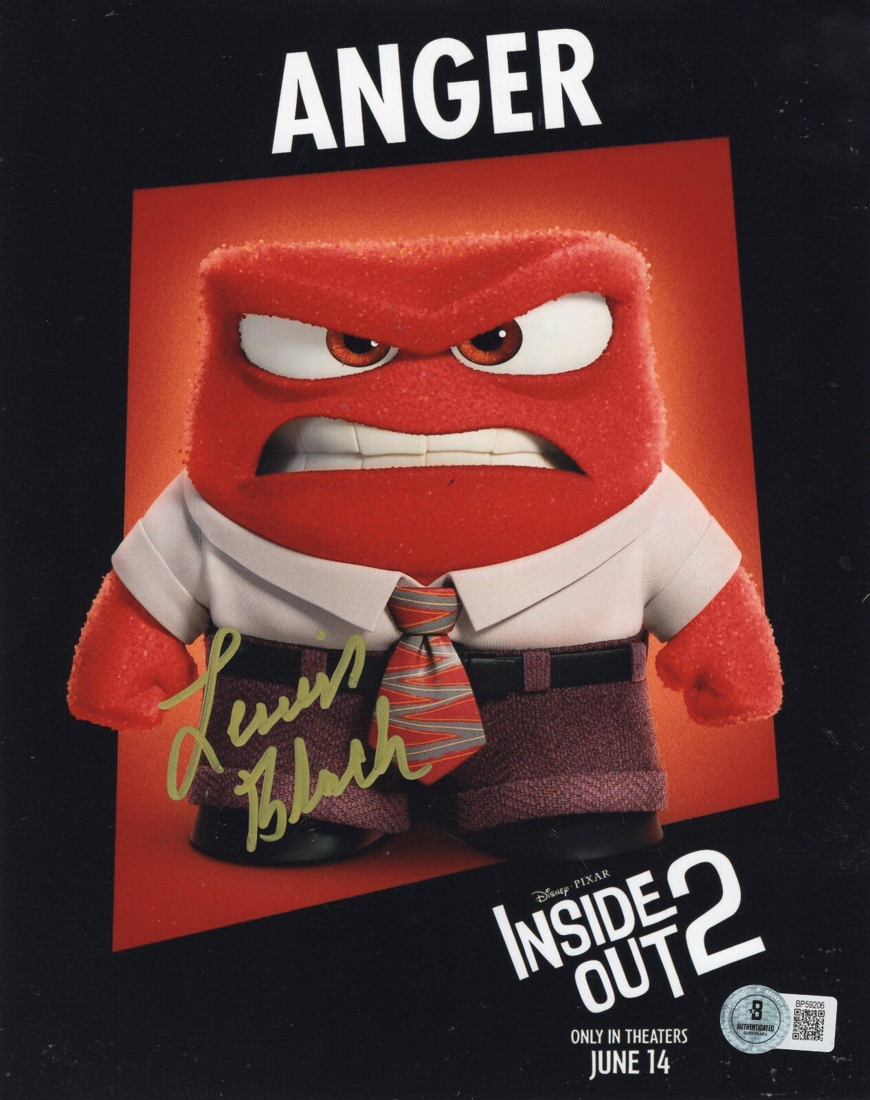 Lewis Black Inside Out Movie Anger Signed 8x10 Photo w/Beckett COA BP59206
