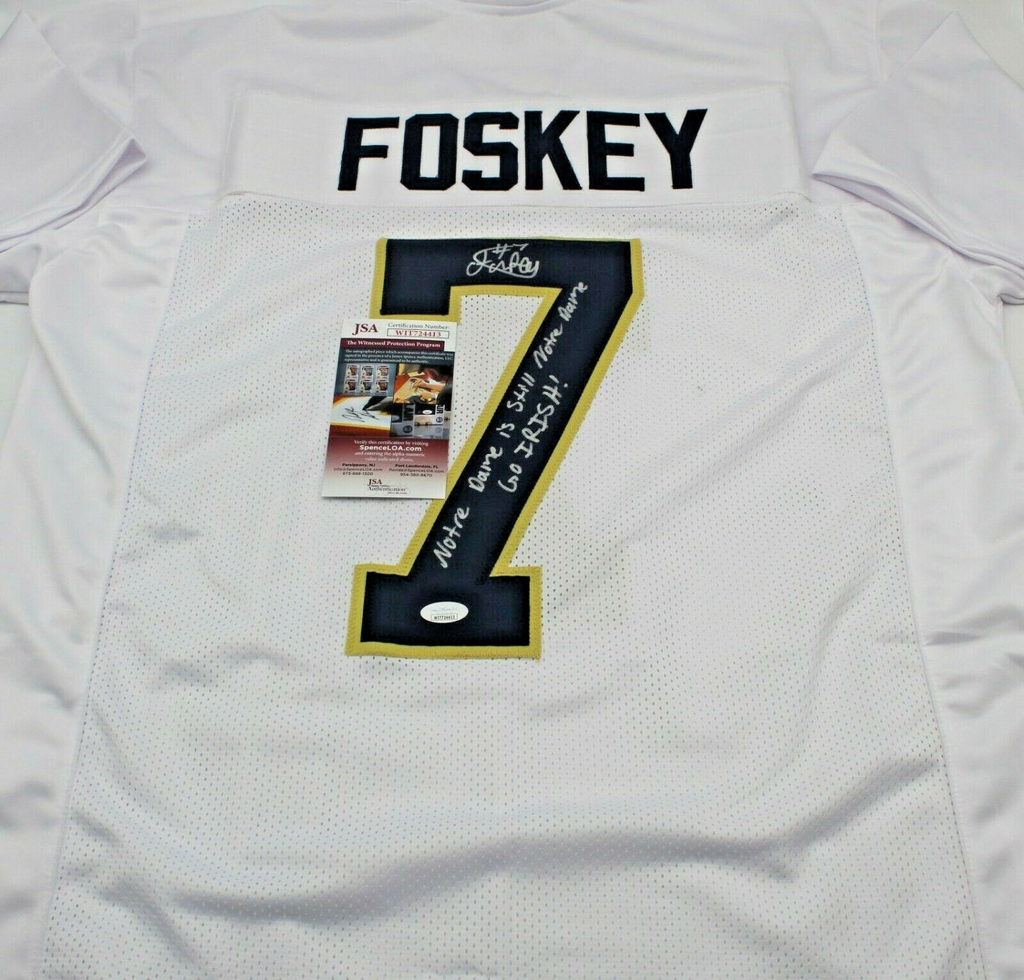 Isaiah Foskey Signed Custom White Notre Dame Jersey w/JSA COA Witness Proof