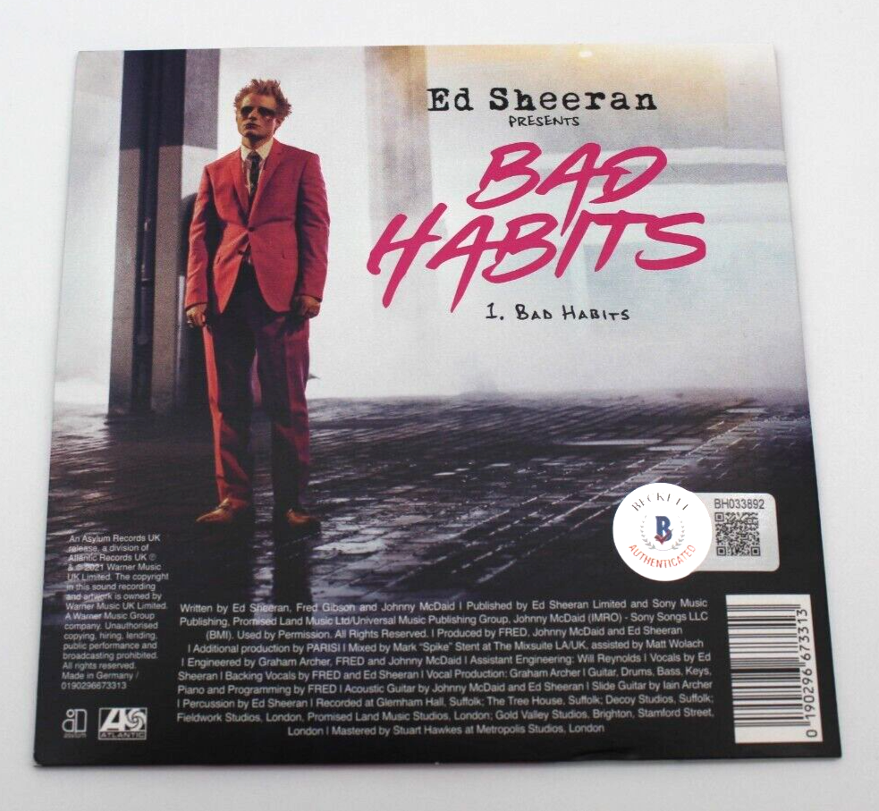 Ed Sheeran Signed Bad Habits CD Cover w/Beckett COA BH033892 Brand New