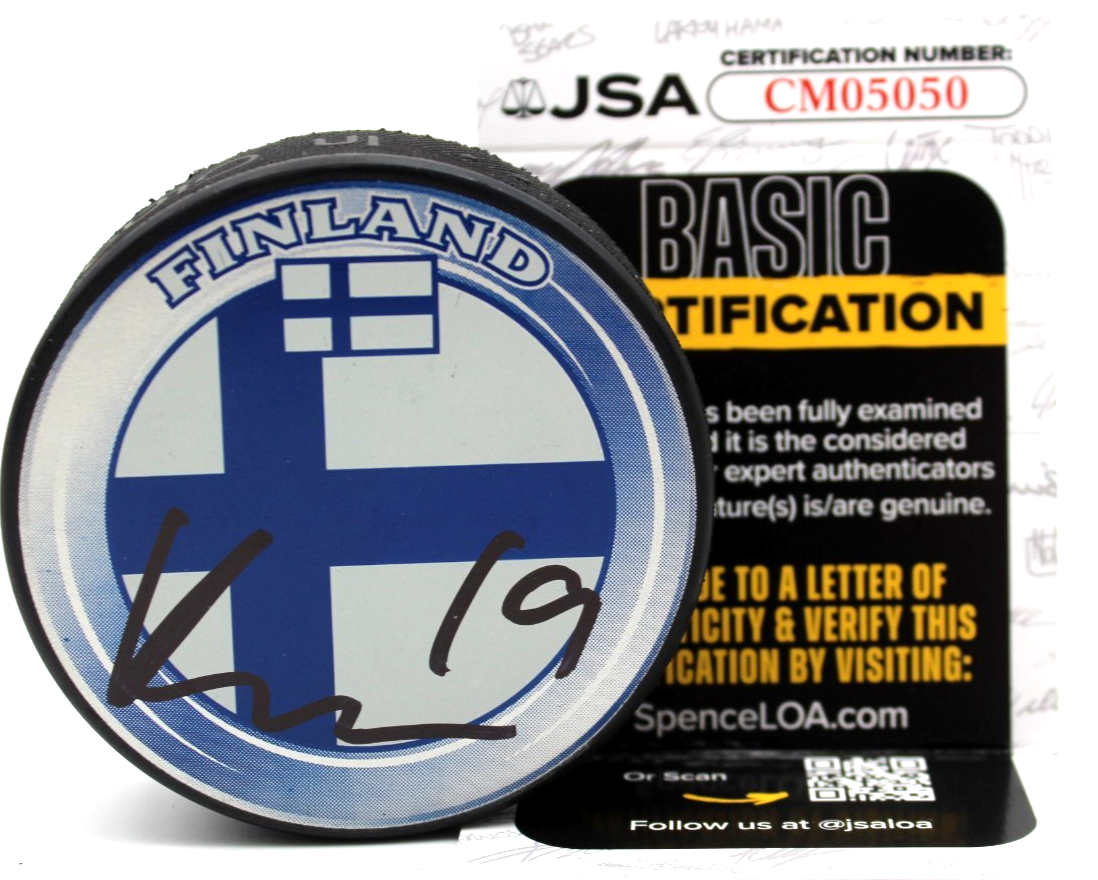 Konsta Helenius Signed Buffalo Sabres Hockey Finland Puck w/JSA COA CM05050