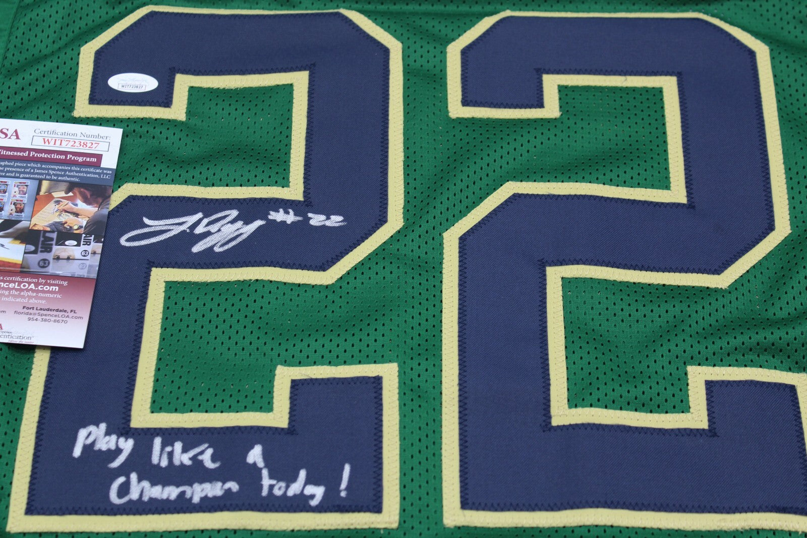 Logan Diggs Signed Custom Green Notre Dame Jersey w/JSA COA Witness Proof PLACT