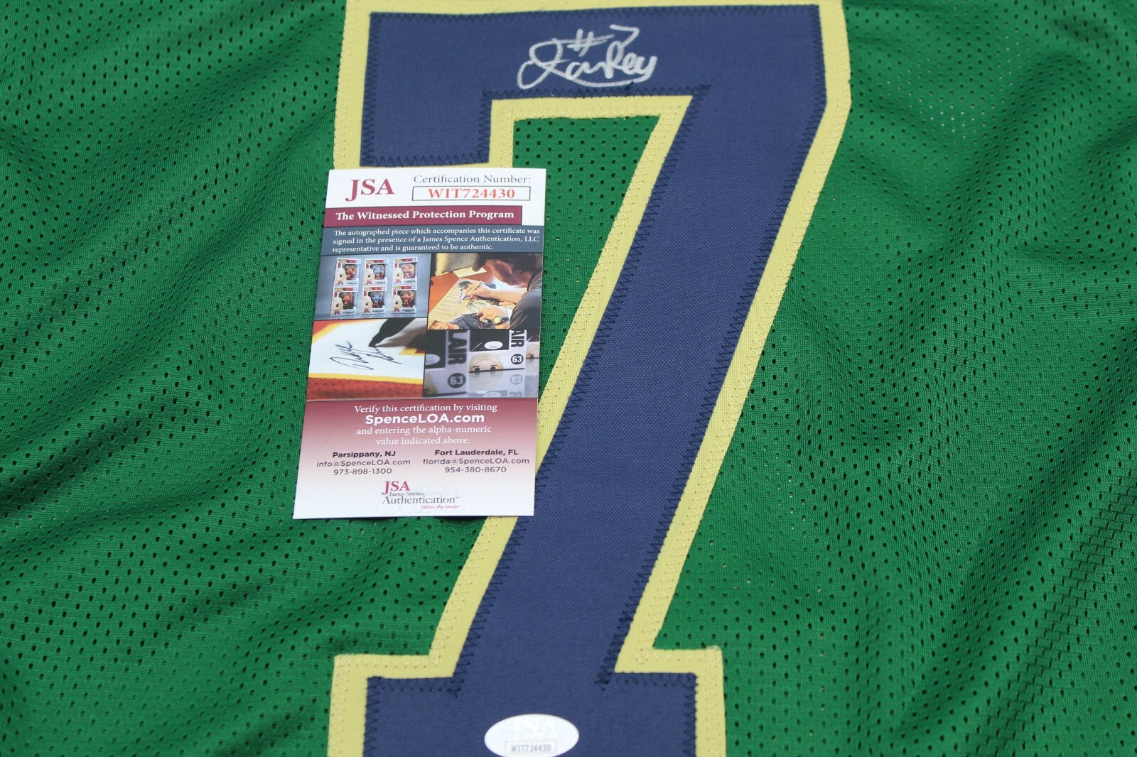 Isaiah Foskey Signed Custom Green Notre Dame Jersey w/JSA COA Witness Proof
