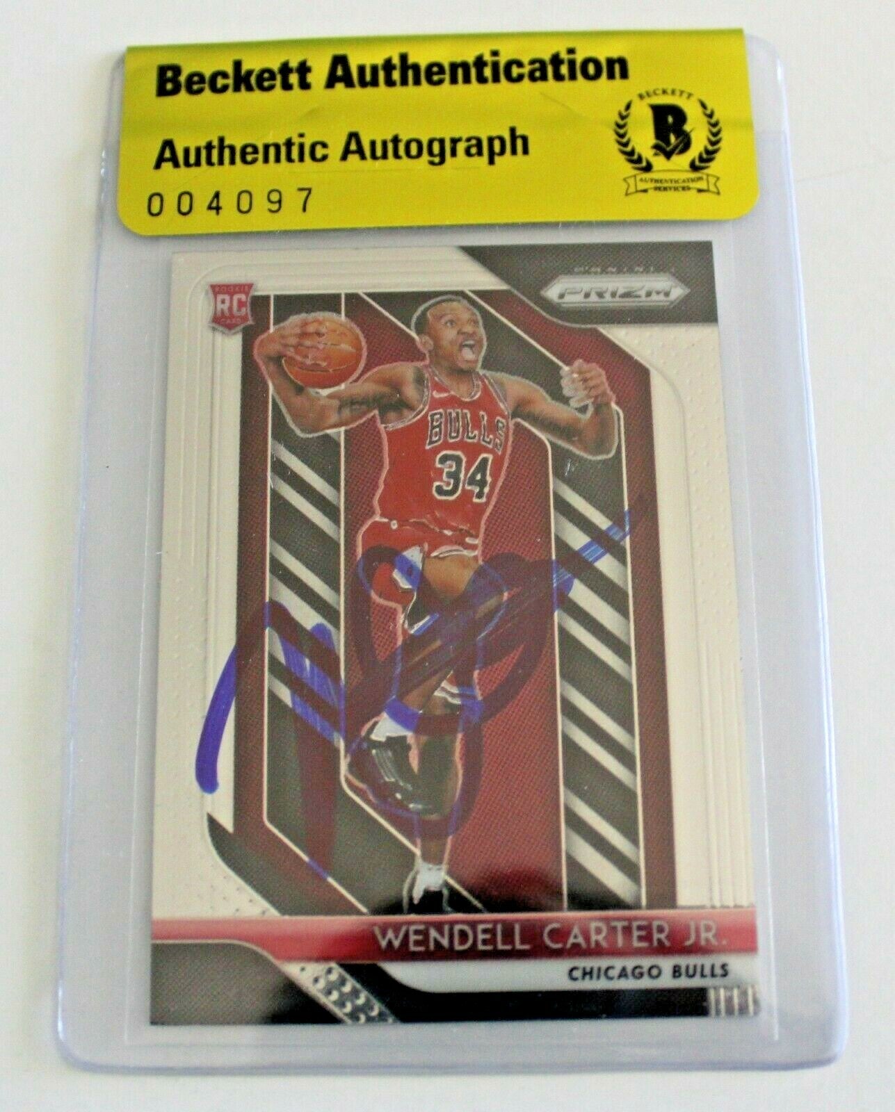 Wendell Carter Jr. Signed Prizm Rookie Authentic Beckett Chicago Bulls RC #80