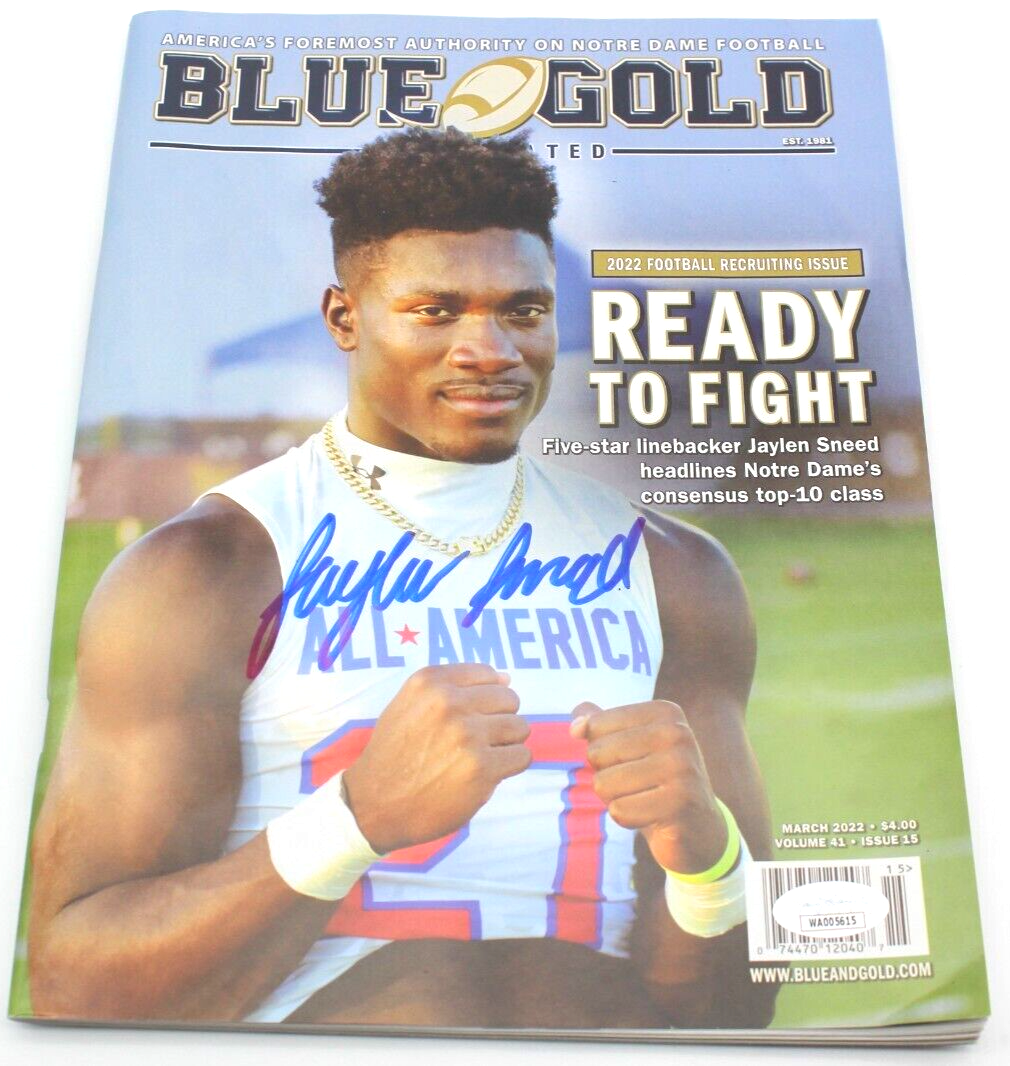 Jaylen Sneed Signed Notre Dame Football Blue Gold Magazine w/JSA COA