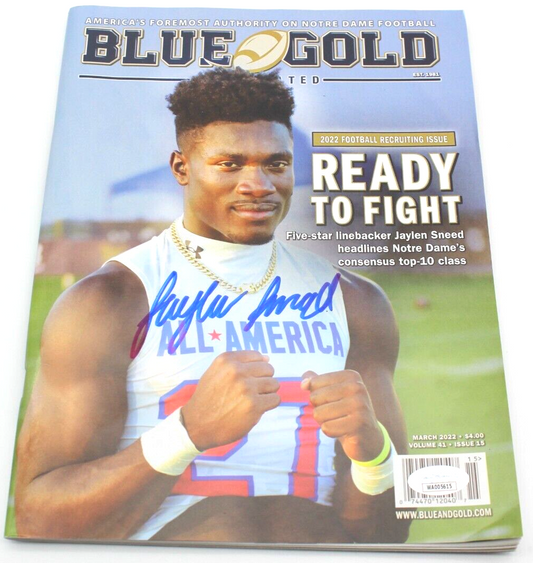 Jaylen Sneed Signed Notre Dame Football Blue Gold Magazine w/JSA COA