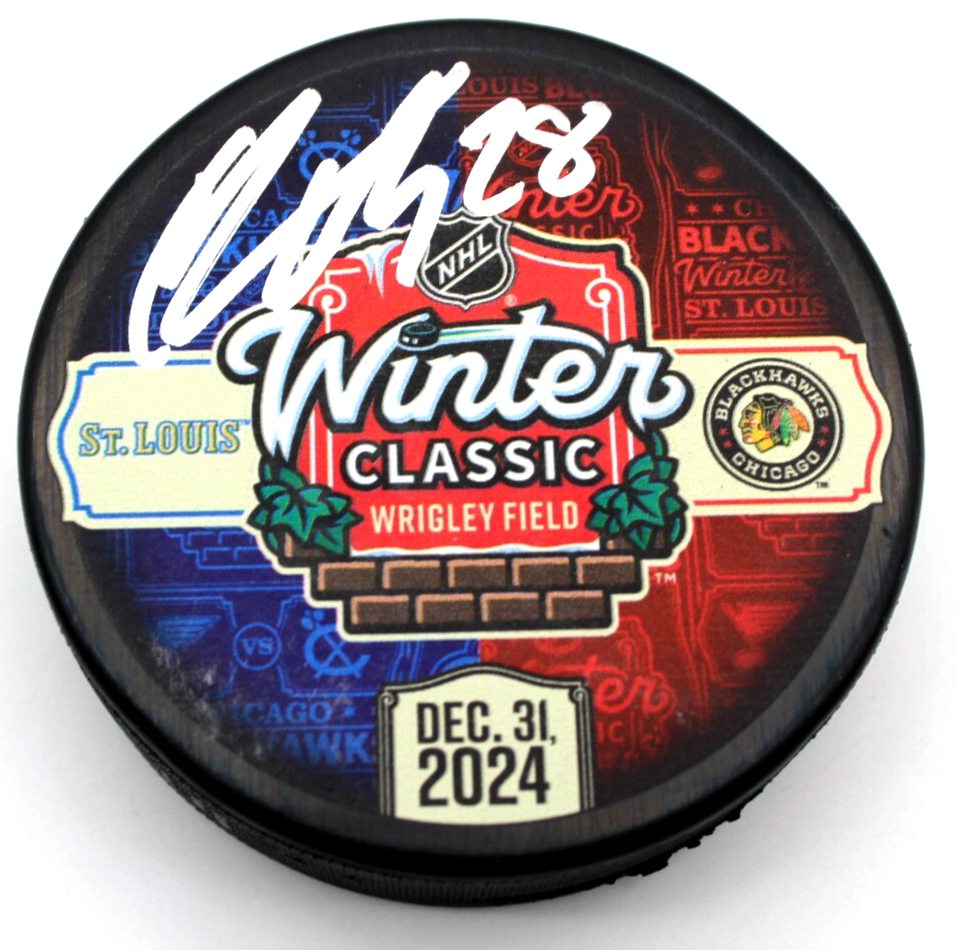 Colton Dach Signed Chicago Blackhawks 2024 Winter Classic Hockey Puck w/COA #1