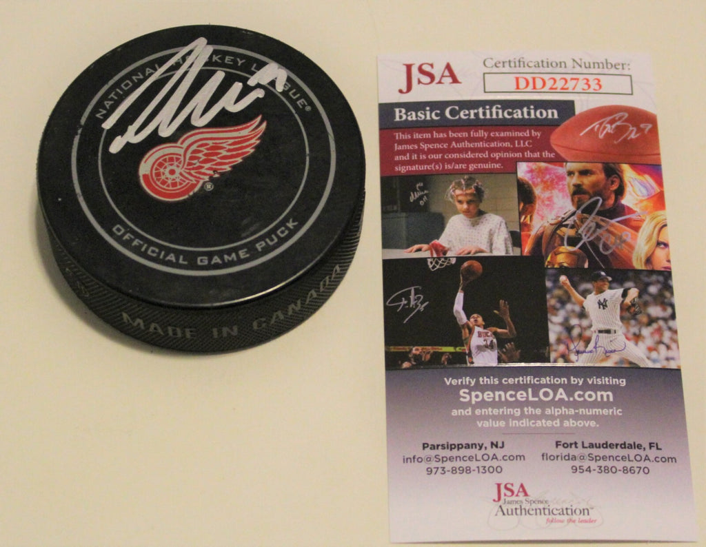 Filip Zadina Signed Detroit Red Wings Official Game Puck w/JSA COA 2019