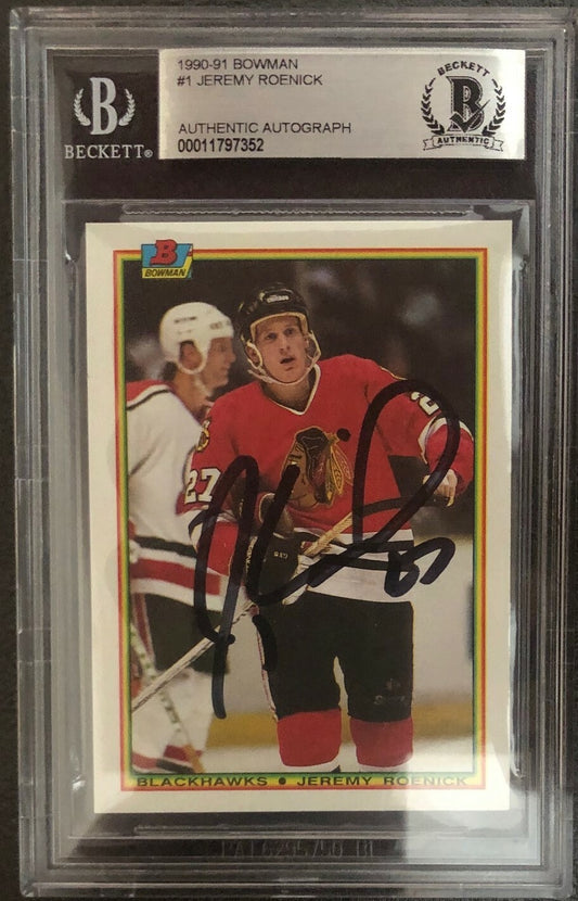 Jeremy Roenick Signed 1990-91 Bowman Hockey Card #1 Authentic Beckett Slabbed B