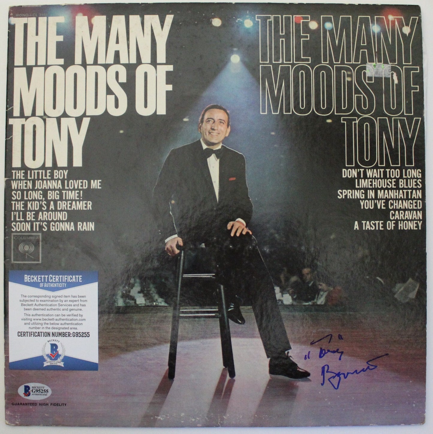 Tony Bennett Signed Many Moods of Tony Album Record LP w/Beckett COA G95255