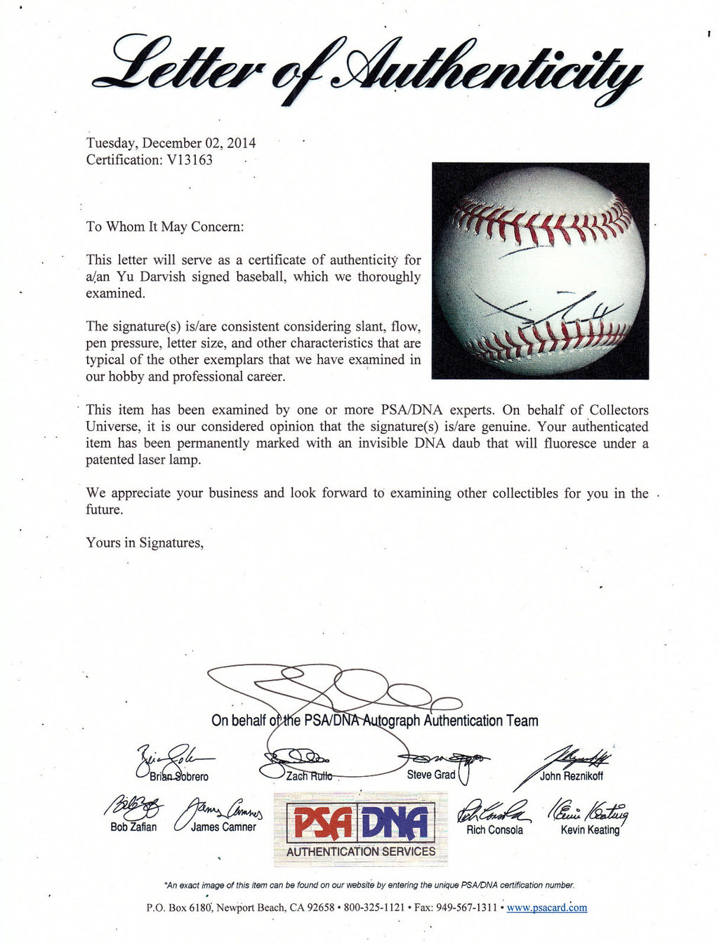 Yu Darvish Signed Official Major League Baseball w/PSA DNA LOA Texas Rangers #2