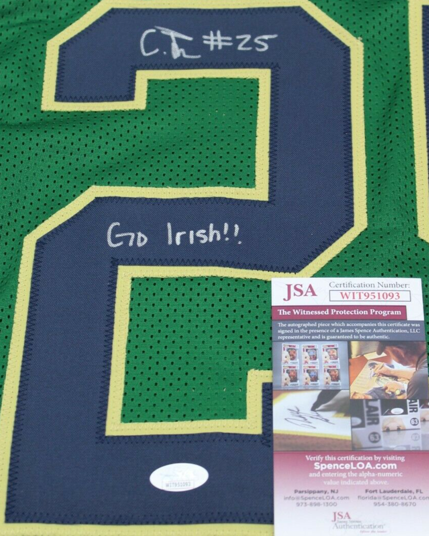 Chris Tyree Signed Custom Green Notre Dame Football Jersey w/JSA COA Proof Irish