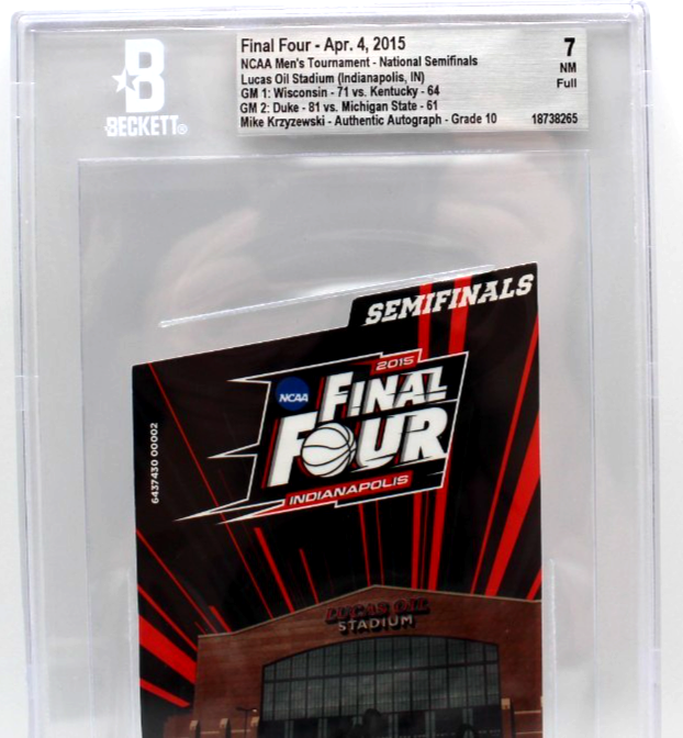 Mike Krzyzewski Signed Duke Blue Devils 2015 NCAA Final Four Ticket w/Beckett