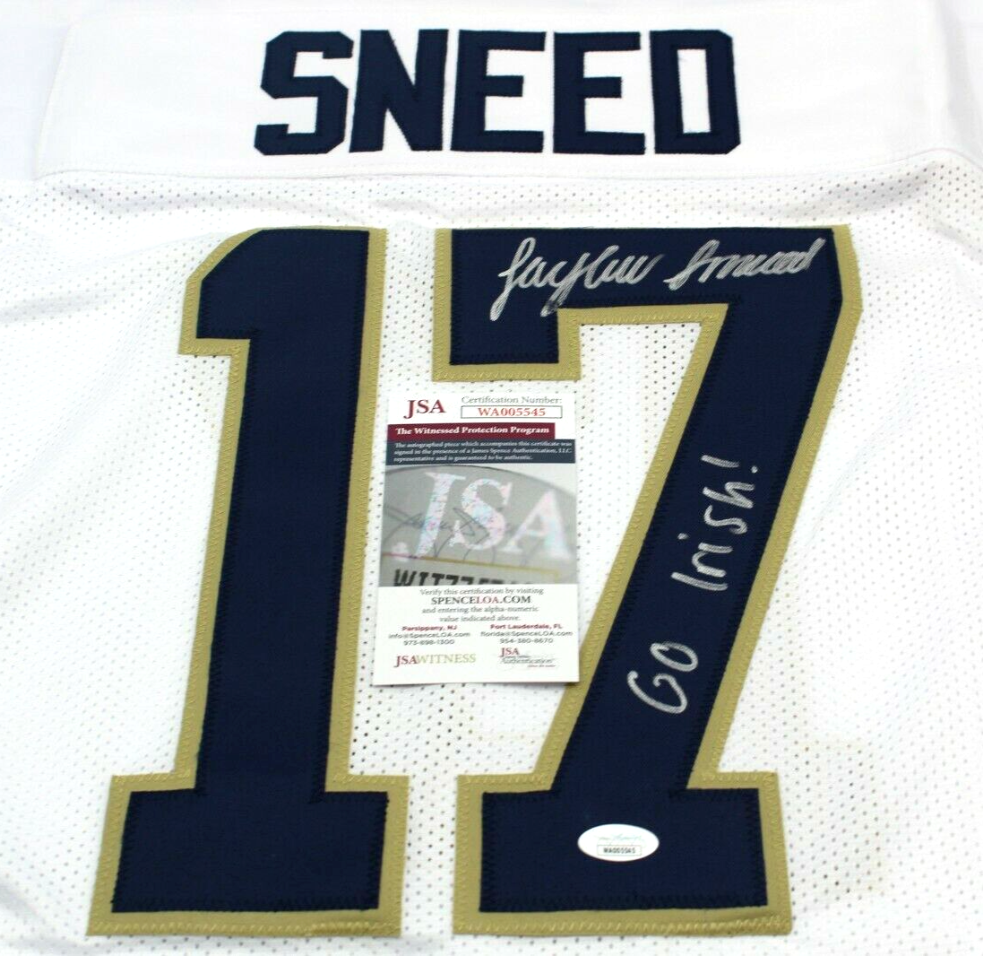 Jaylen Sneed Signed Custom White Notre Dame Football Jersey w/JSA COA Proof #2