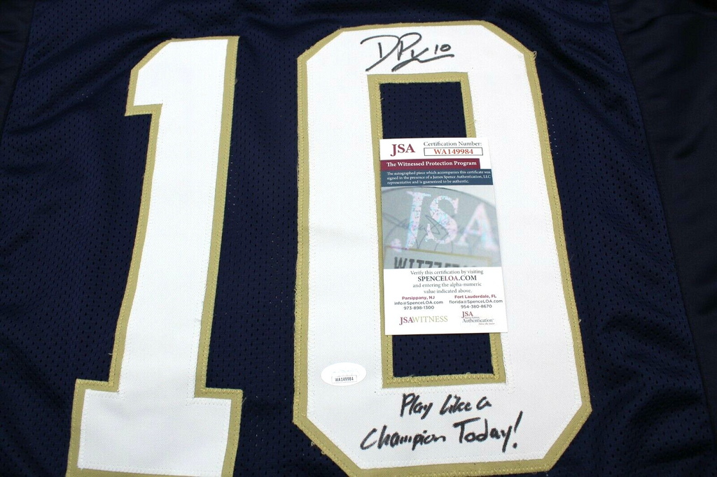 Drew Pyne Signed Custom Blue Notre Dame Football Jersey XL Proof w/JSA COA #1