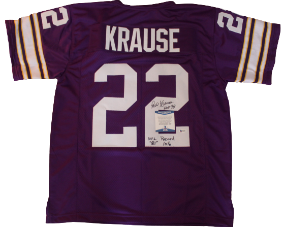 Paul Krause Signed Minnesota Vikings Custom XL Jersey w/Beckett COA Z02187