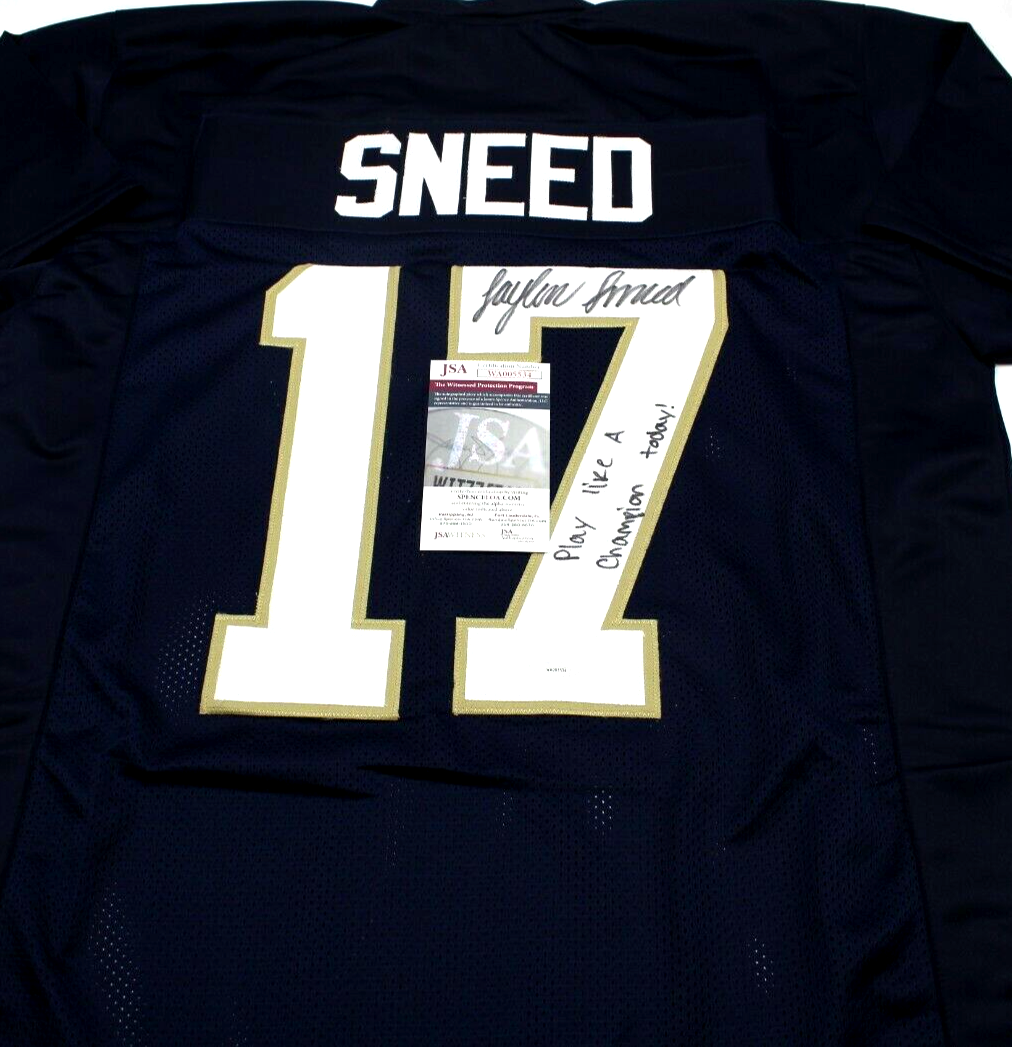 Jaylen Sneed Signed Custom Blue Notre Dame Football Jersey w/JSA COA Proof PLACT