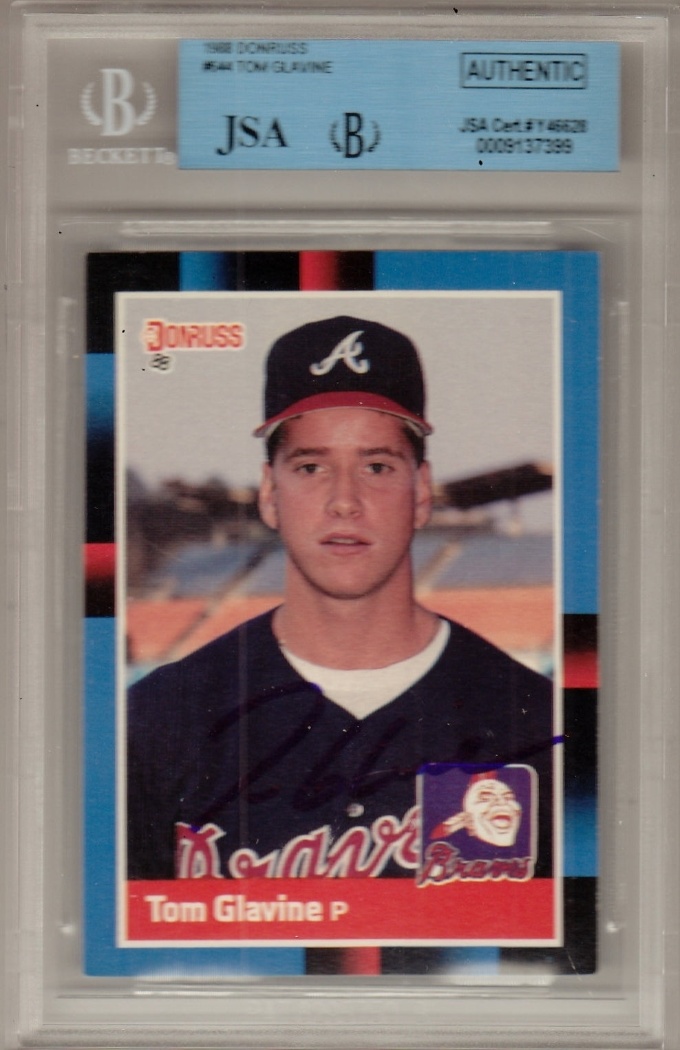 Tom Glavine Signed 1988 Donruss Rookie Card JSA Authentic Beckett Slabbed Y46628