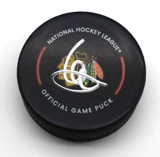 Artyom Levshunov Signed Chicago Blackhawks Game Hockey Puck w/PSA DNA AO25940
